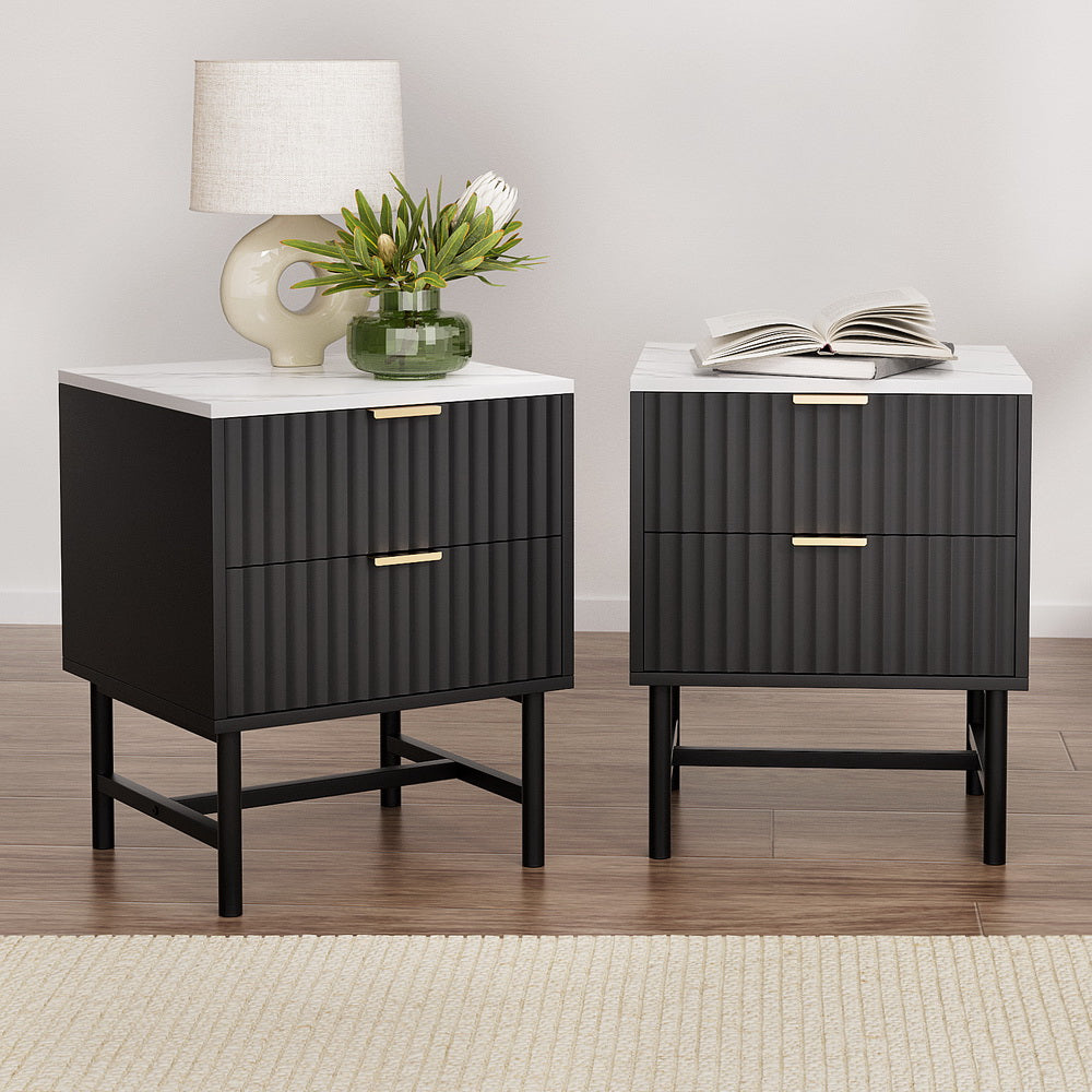 Artiss 2x Bedside Table 2 Drawers - Black Chez Guru