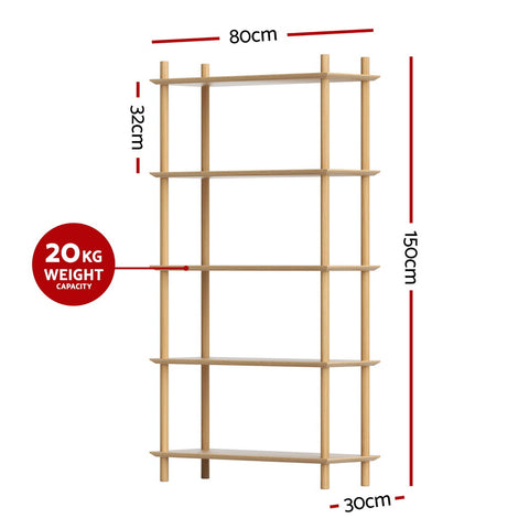 Artiss Bookshelf 5 Tiers Bookcase Display Shelves Wooden Storage Stand Rack Pine
