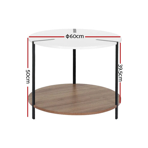 Artiss Coffee Table Side Table Round White Cedric - Chez Guru