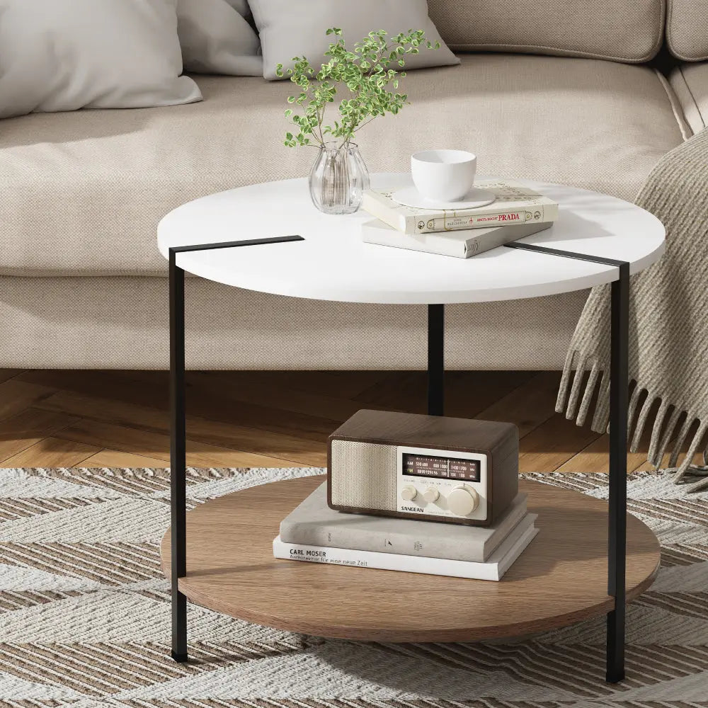 Artiss Coffee Table Side Table Round White Cedric - Chez Guru