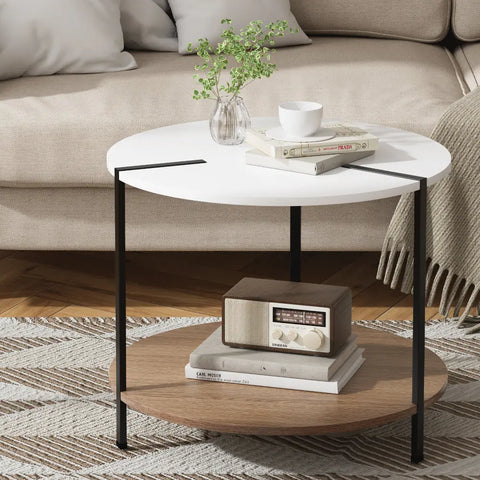 Artiss Coffee Table Side Table Round White Cedric - Chez Guru