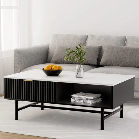 Artiss Coffee Table Drawer Storage Shelf Black - Chez Guru