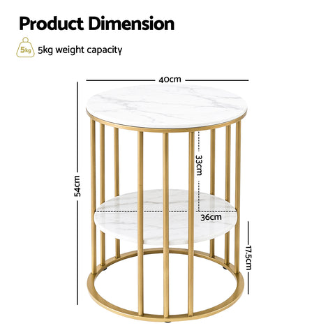 Artiss Coffee Table 2-Tier Round Marble Effect White&Gold