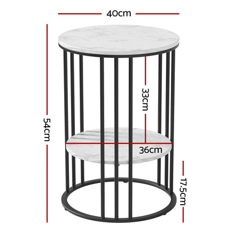 Artiss Set of 2 Side Table Coffee Table 2-Tier Round Marble Effect