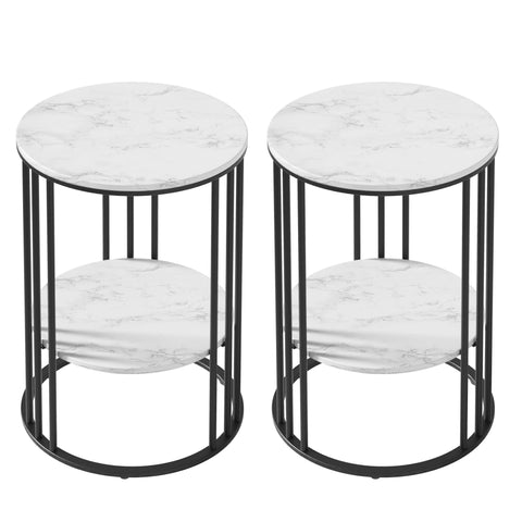 Artiss Set of 2 Side Table Coffee Table 2-Tier Round Marble Effect