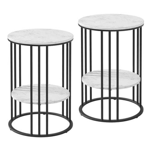Artiss Set of 2 Side Table Coffee Table 2-Tier Round Marble Effect