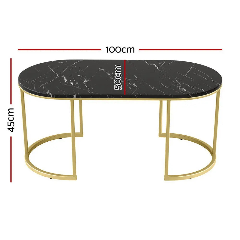 Artiss Coffee Table Marble Effect Black - Chez Guru