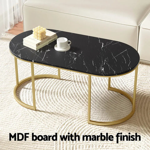 Artiss Coffee Table Marble Effect Black - Chez Guru