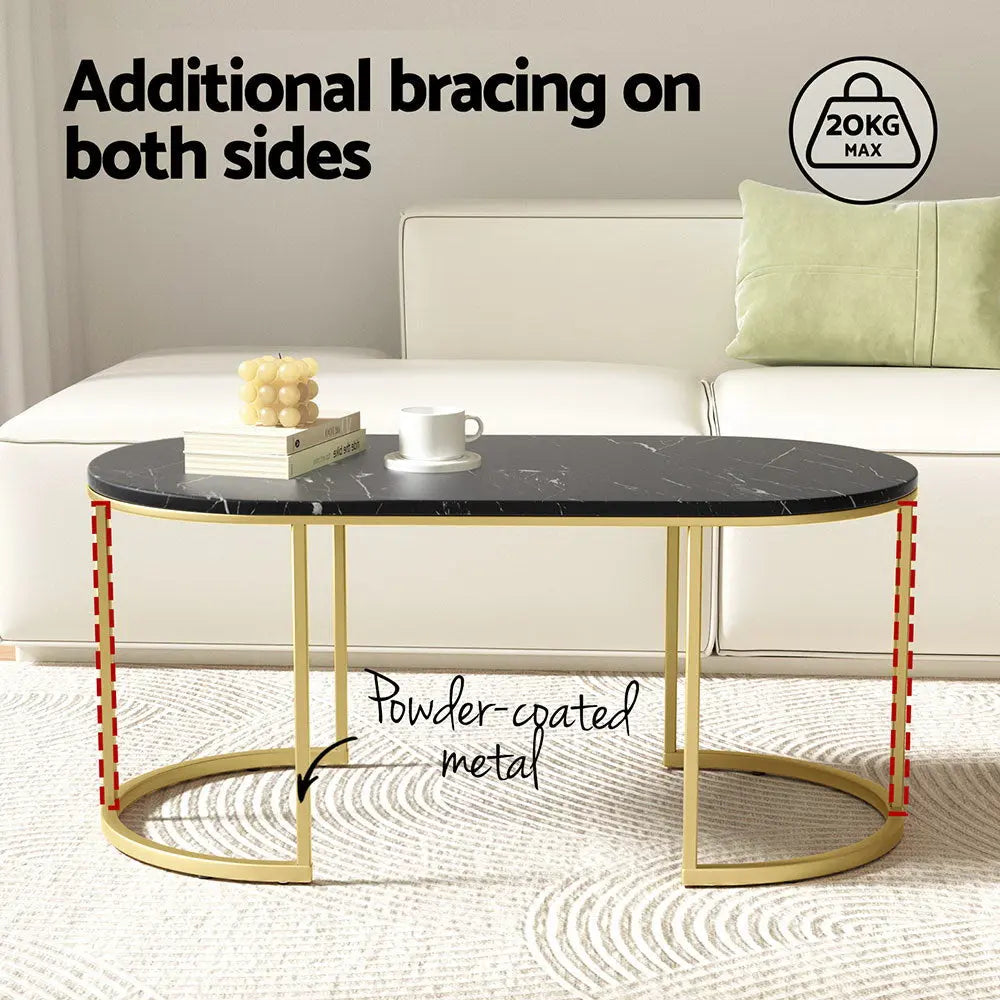Artiss Coffee Table Marble Effect Black - Chez Guru