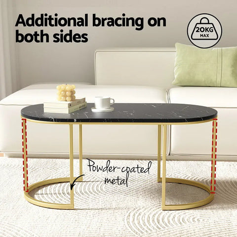 Artiss Coffee Table Marble Effect Black - Chez Guru