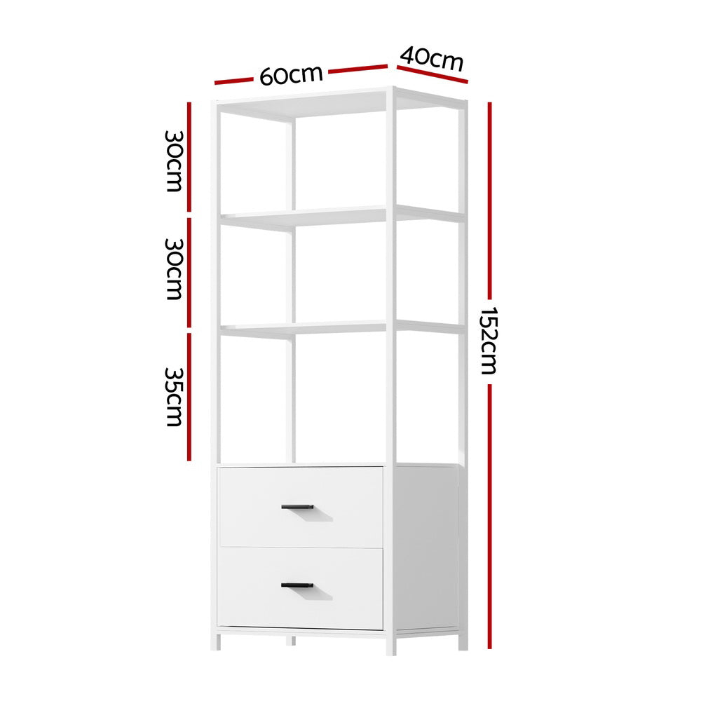 Artiss Bookshelf Display Shelf 2 Drawers 152CM White Chez Guru