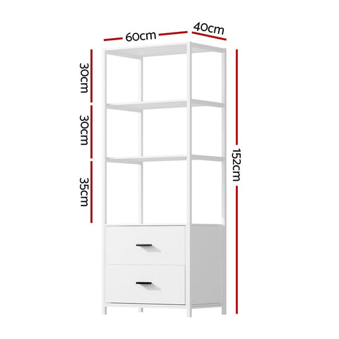 Artiss Bookshelf Display Shelf 2 Drawers 152CM White Chez Guru