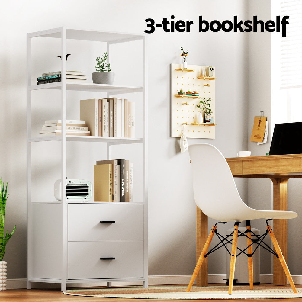 Artiss Bookshelf Display Shelf 2 Drawers 152CM White Chez Guru