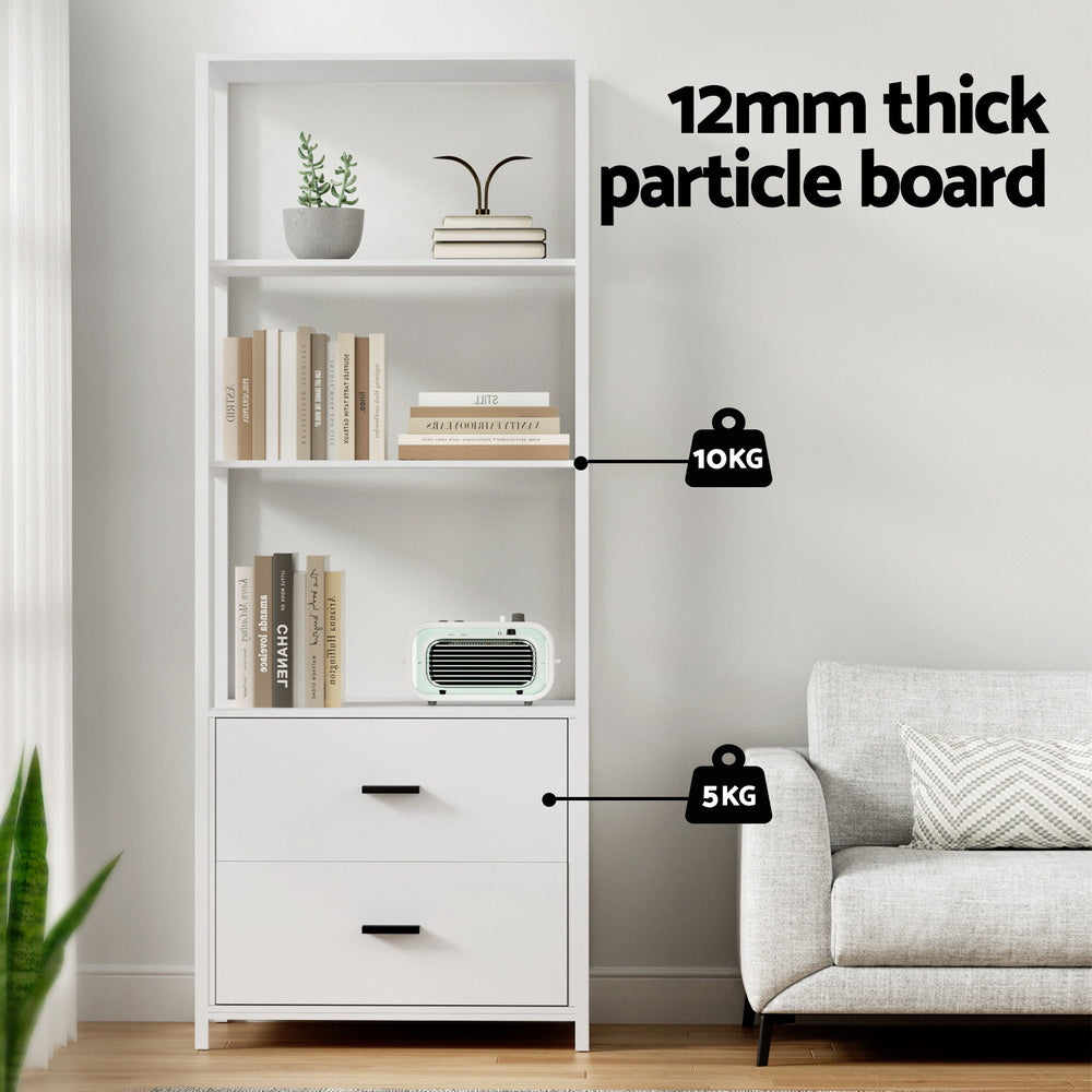 Artiss Bookshelf Display Shelf 2 Drawers 152CM White Chez Guru