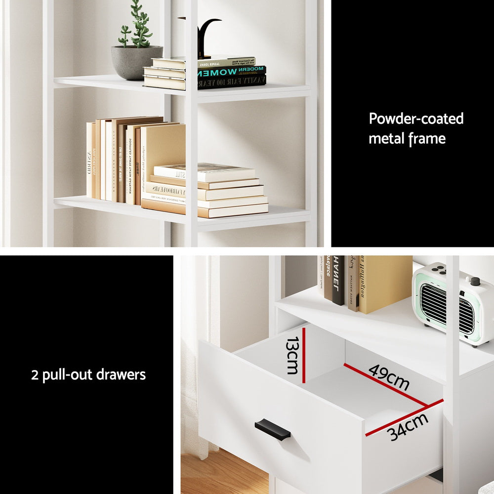 Artiss Bookshelf Display Shelf 2 Drawers 152CM White Chez Guru