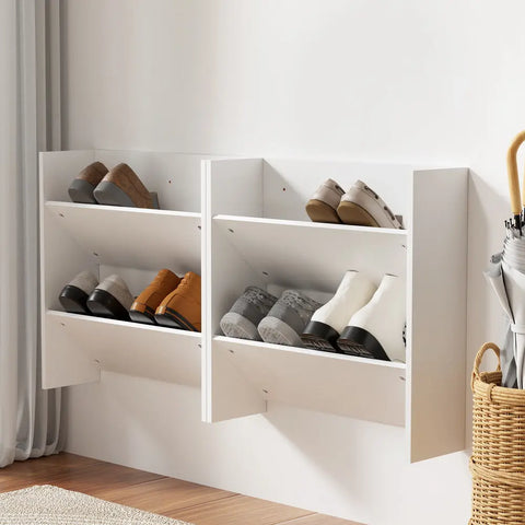 Artiss Shoe Rack 2-tier 12 Pairs Wall Mounted x2 - White Chez Guru