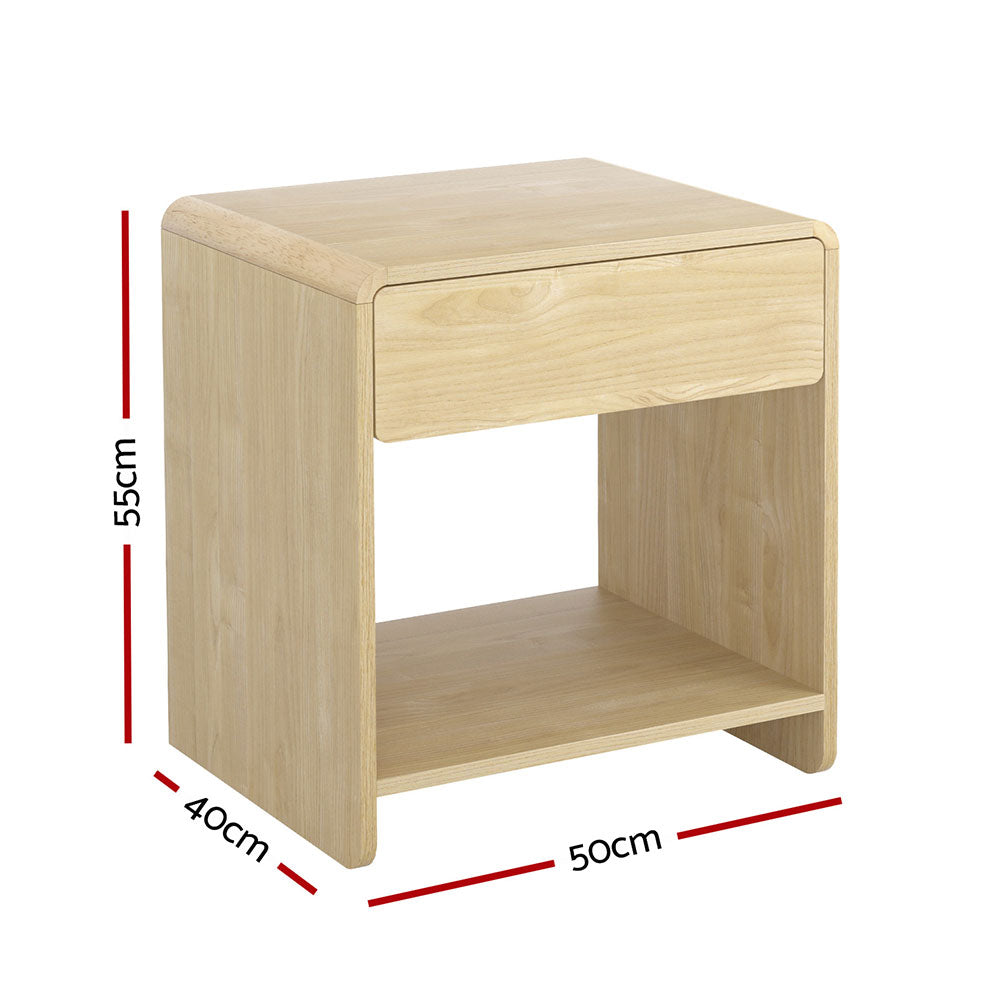 Artiss Bedside Table Drawer Open Shelf Pine Chez Guru