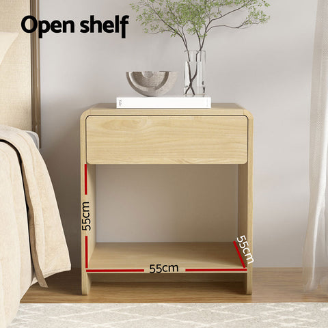 Artiss Bedside Table Drawer Open Shelf Pine Chez Guru