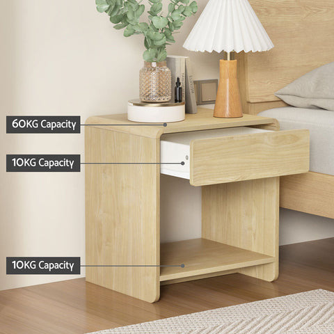 Artiss Bedside Table Drawer Open Shelf Pine Chez Guru
