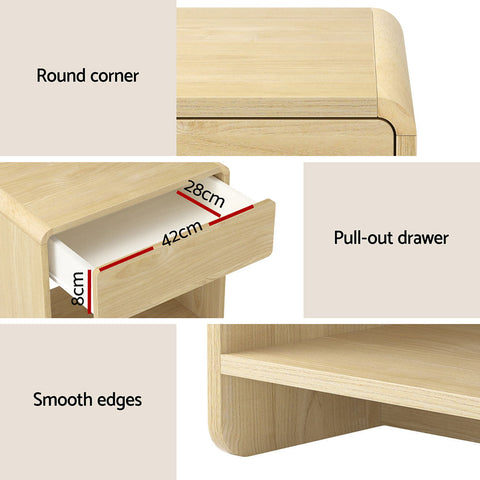 Artiss Bedside Table Drawer Open Shelf Pine Chez Guru