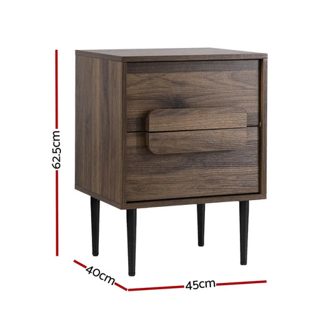 Artiss Bedside Table Nightstand 2 Drawers - Walnut - Chez Guru