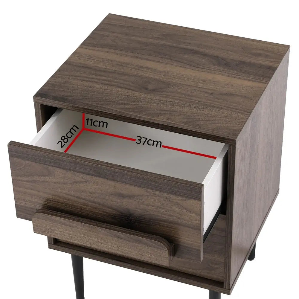 Artiss Bedside Table Nightstand 2 Drawers - Walnut - Chez Guru