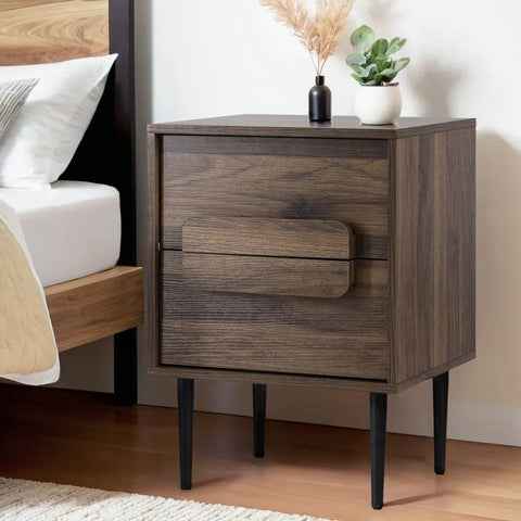 Artiss Bedside Table Nightstand 2 Drawers - Walnut - Chez Guru
