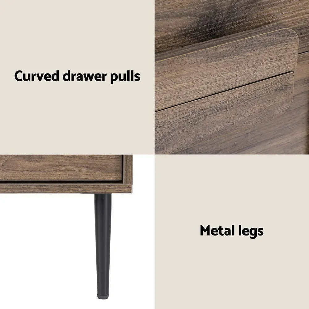 Artiss Bedside Table Nightstand 2 Drawers - Walnut - Chez Guru