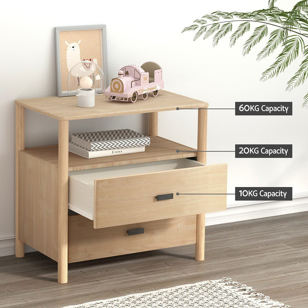 Artiss Bedside Table Nightstand 2 Drawers - Pine Chez Guru