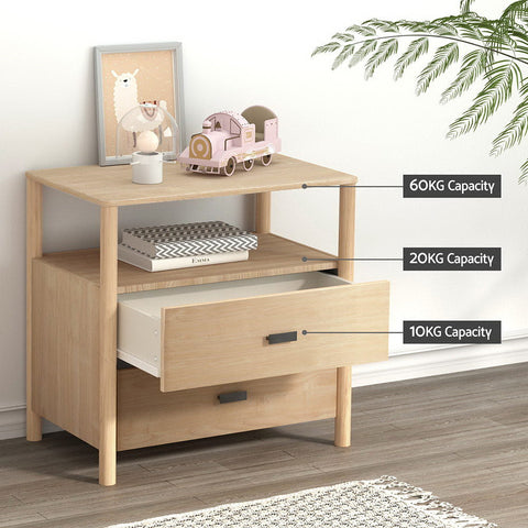 Artiss Bedside Table Nightstand 2 Drawers - Pine Chez Guru