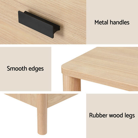 Artiss Bedside Table Nightstand 2 Drawers - Pine Chez Guru
