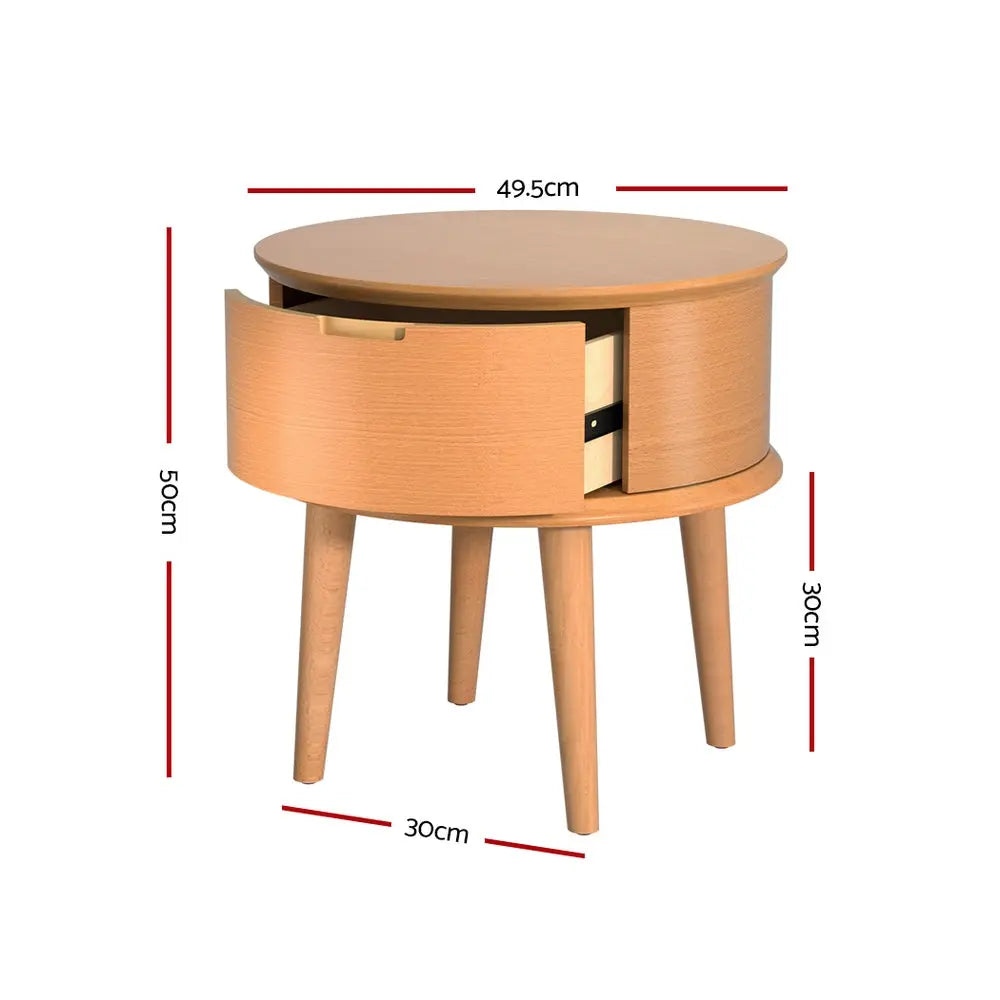 Artiss Bedside Table Drawers Curved Side End Table Storage Nightstand Oak ENZO - Chez Guru