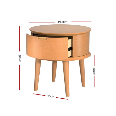 Artiss Bedside Table Drawers Curved Side End Table Storage Nightstand Oak ENZO - Chez Guru