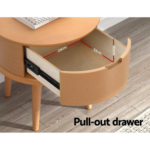 Artiss Bedside Table Drawers Curved Side End Table Storage Nightstand Oak ENZO - Chez Guru