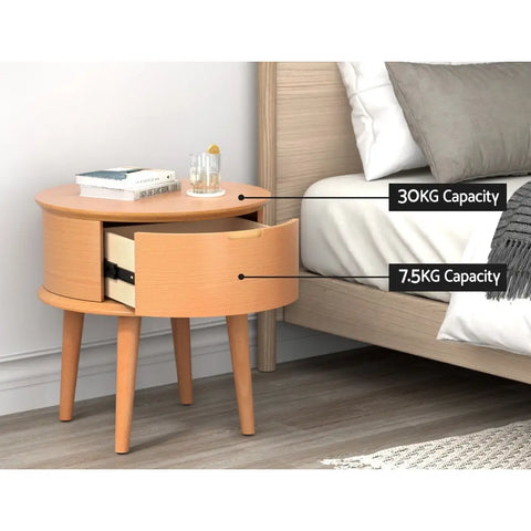 Artiss Bedside Table Drawers Curved Side End Table Storage Nightstand Oak ENZO - Chez Guru