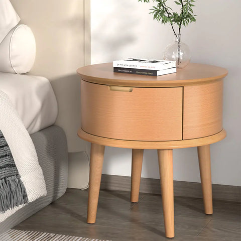 Artiss Bedside Table Drawers Curved Side End Table Storage Nightstand Oak ENZO - Chez Guru