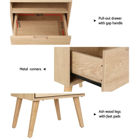 Artiss Bedside Table Drawers Side Table Shelf Storage Cabinet Nightstand GORR - Chez Guru