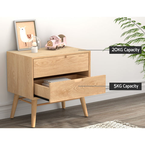 Artiss Bedside Table Drawers Side End Table Storage Cabinet Nightstand Oak GINO Chez Guru