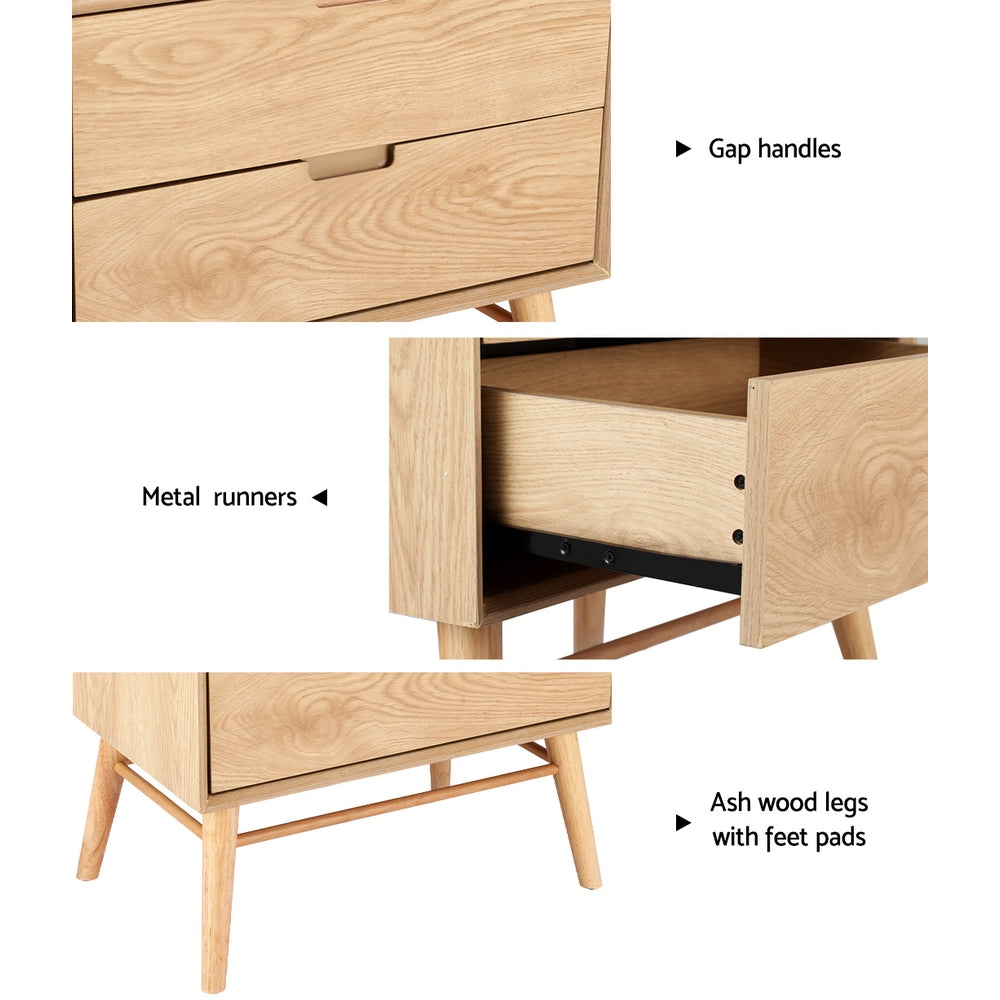 Artiss Bedside Table Drawers Side End Table Storage Cabinet Nightstand Oak GINO Chez Guru