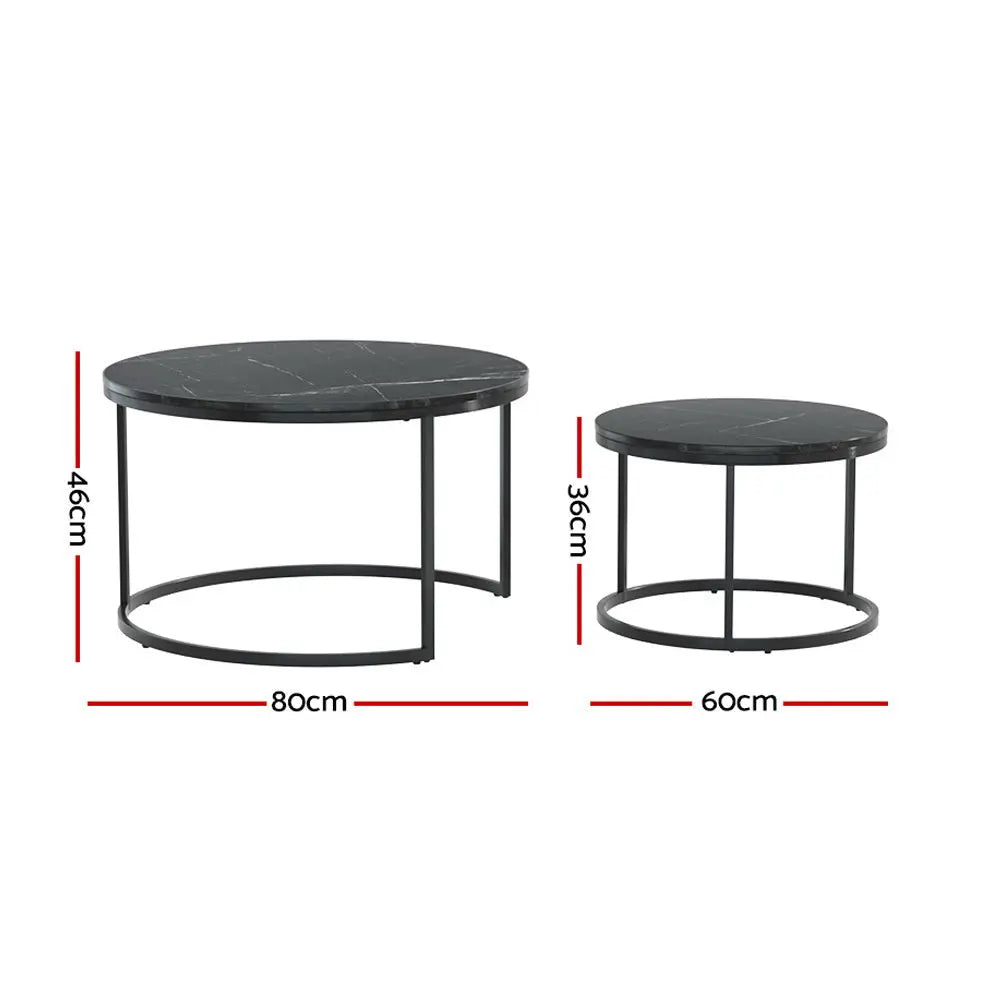 Artiss Nesting Coffee Table Set of 2 Marble Effect Tika - Chez Guru