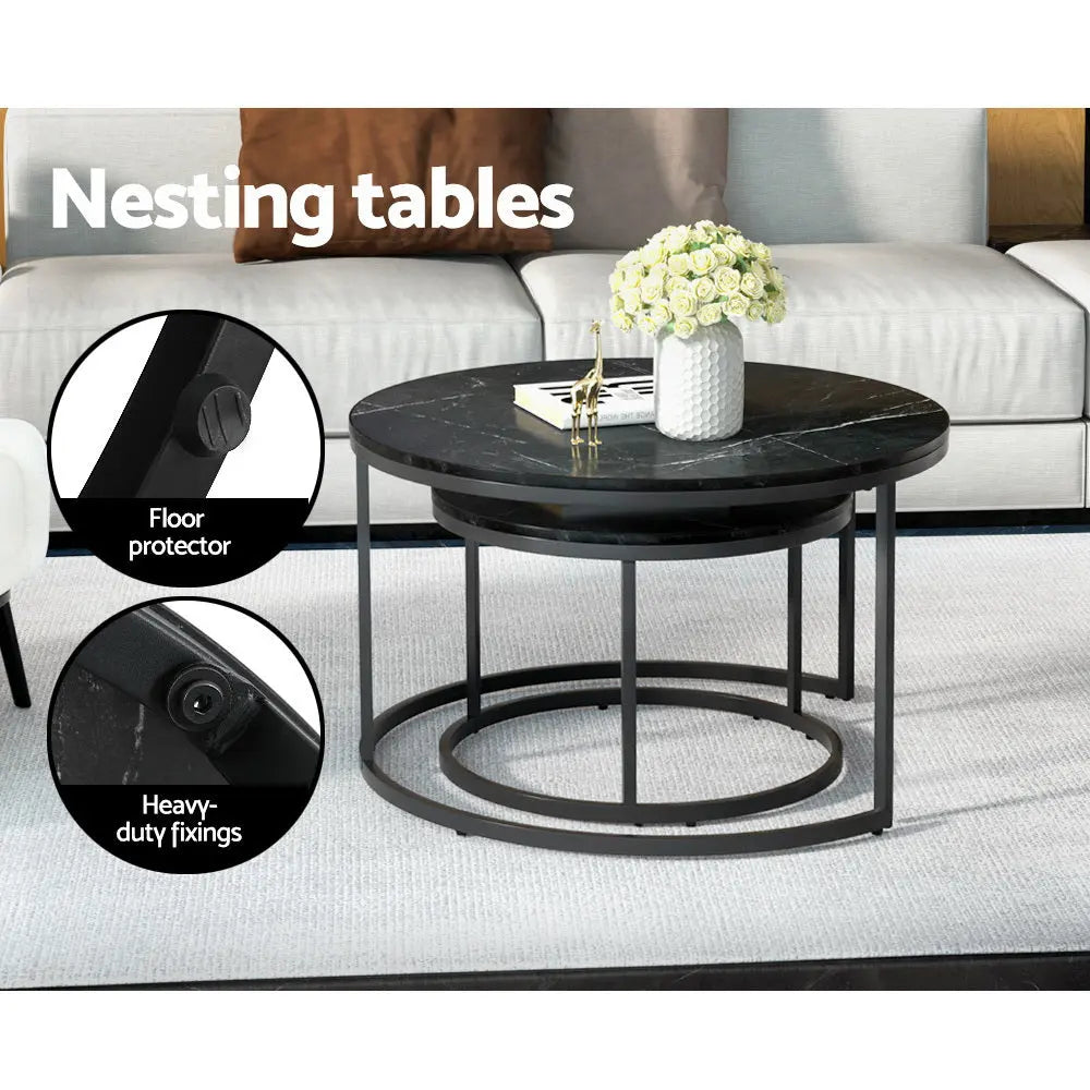 Artiss Nesting Coffee Table Set of 2 Marble Effect Tika - Chez Guru
