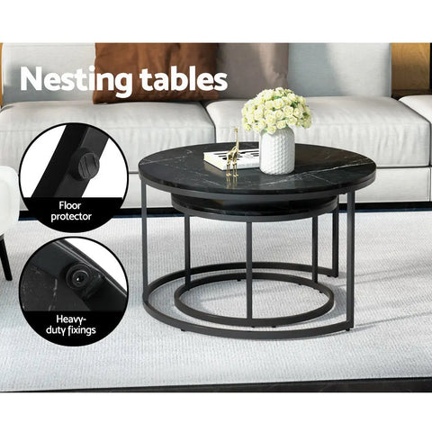 Artiss Nesting Coffee Table Set of 2 Marble Effect Tika - Chez Guru