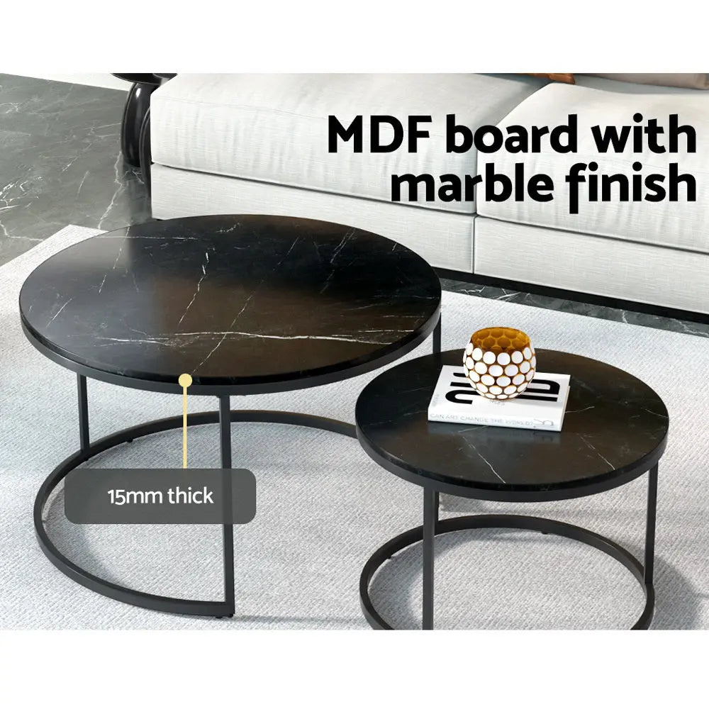 Artiss Nesting Coffee Table Set of 2 Marble Effect Tika - Chez Guru