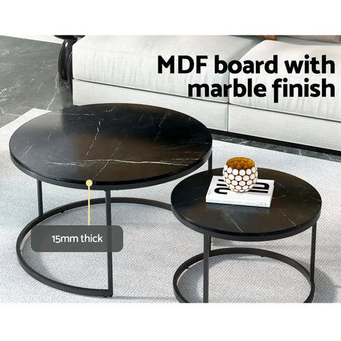 Artiss Nesting Coffee Table Set of 2 Marble Effect Tika - Chez Guru