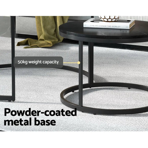 Artiss Nesting Coffee Table Set of 2 Marble Effect Tika - Chez Guru