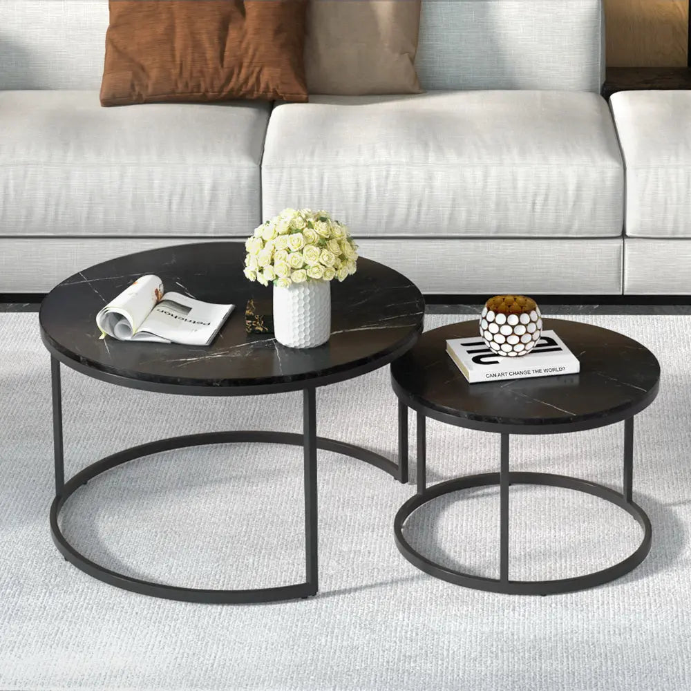 Artiss Nesting Coffee Table Set of 2 Marble Effect Tika - Chez Guru