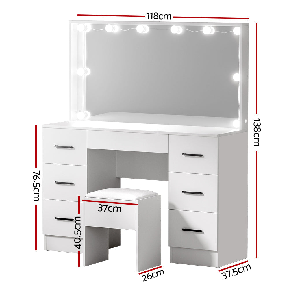 Artiss Dressing Table Set Stool 10 Led Bulbs White Debbie Chez Guru