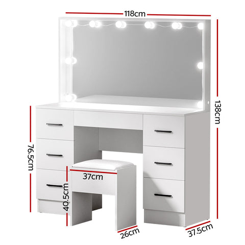 Artiss Dressing Table Set Stool 10 Led Bulbs White Debbie Chez Guru
