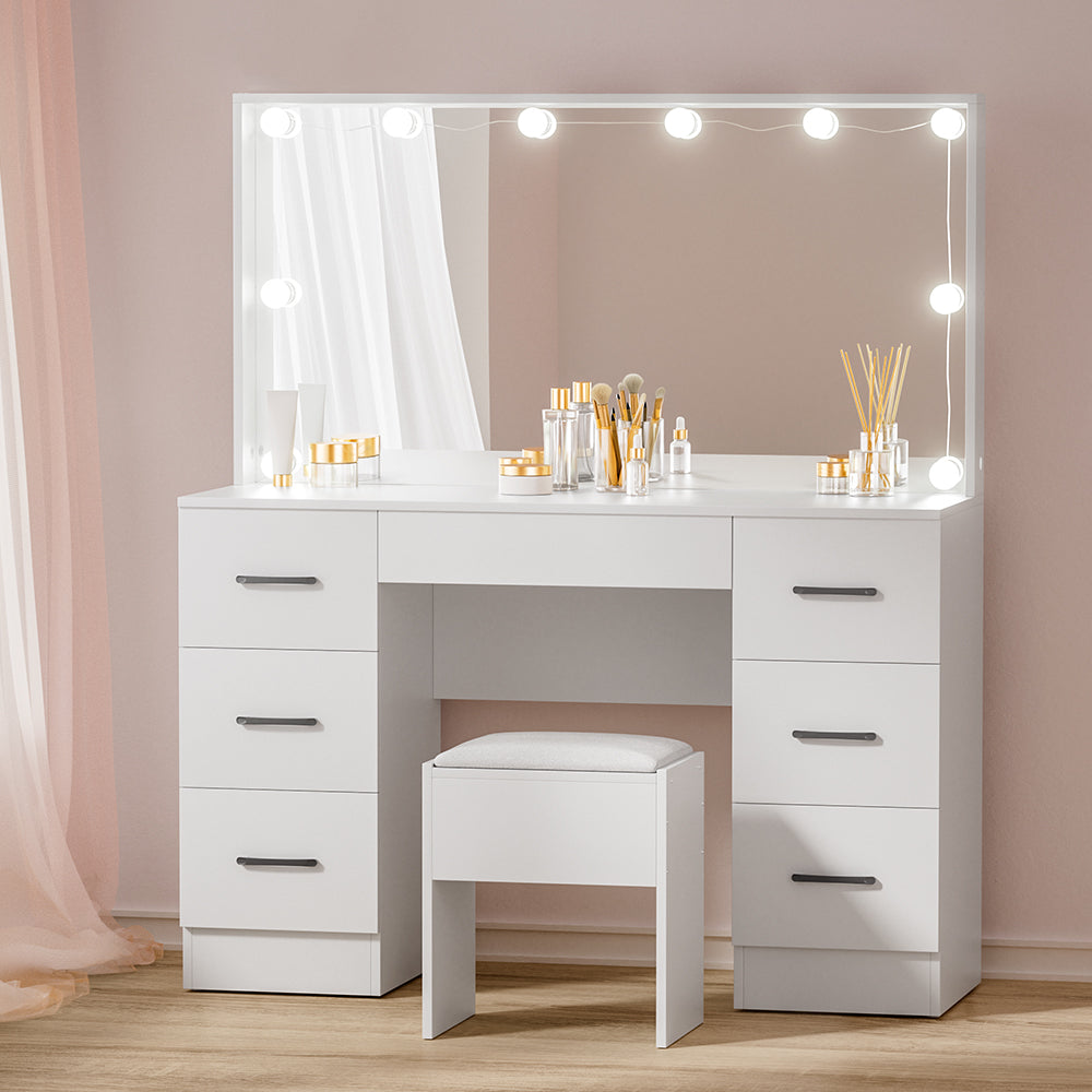 Artiss Dressing Table Set Stool 10 Led Bulbs White Debbie Chez Guru