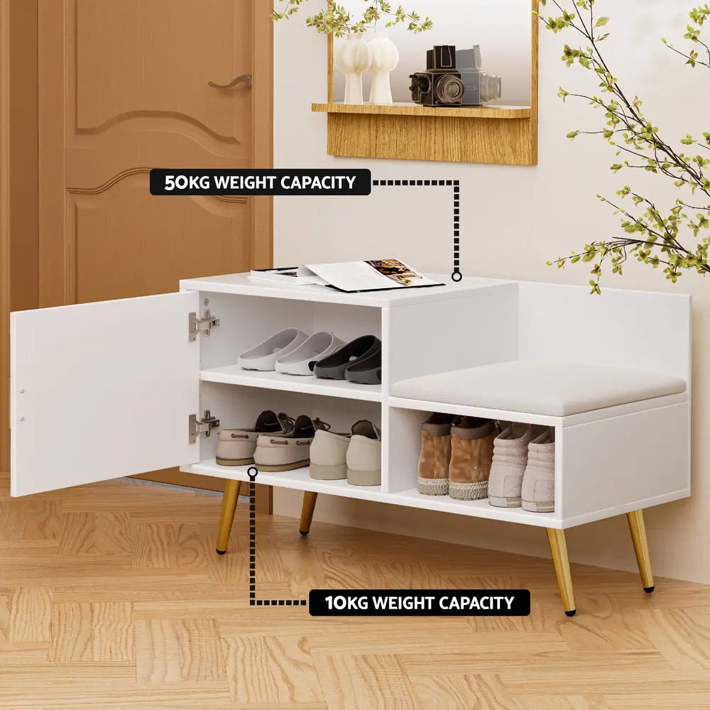 Artiss Shoe Rack Cabinet Bench 6 Pairs White Chez Guru